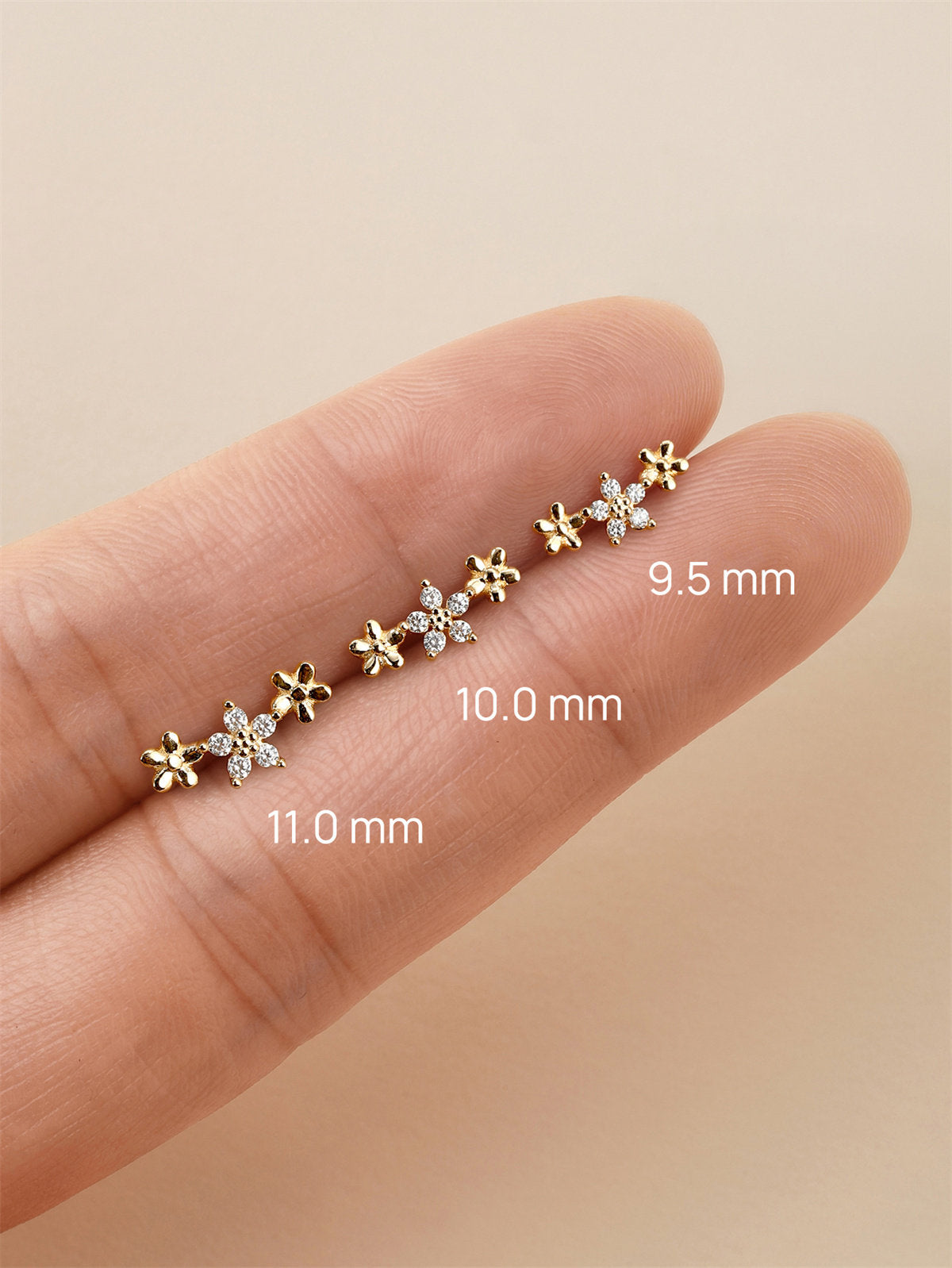 KOSINER 14K Solid Gold Elegant Flower Trio Flat Back Stud