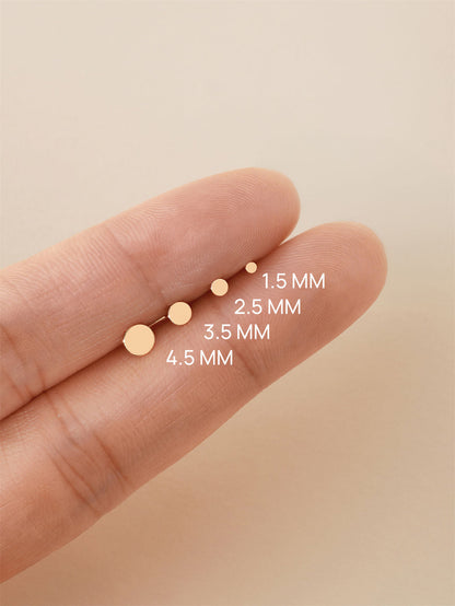 KOSINER 14K Solid Gold Minimalist Disc-shaped Flat Back Stud