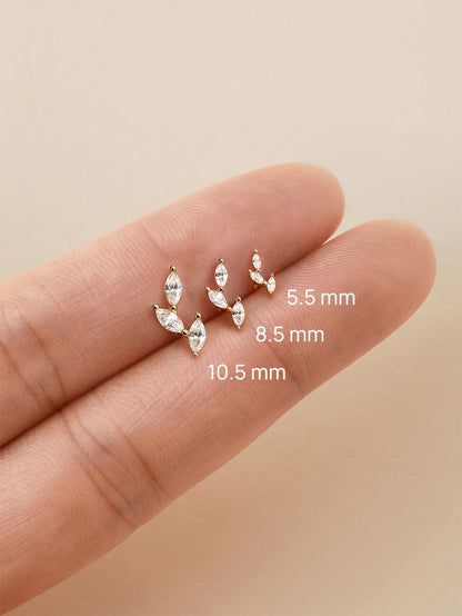 KOSINER 14K Solid Gold Elegant Leaf Flat Back Stud