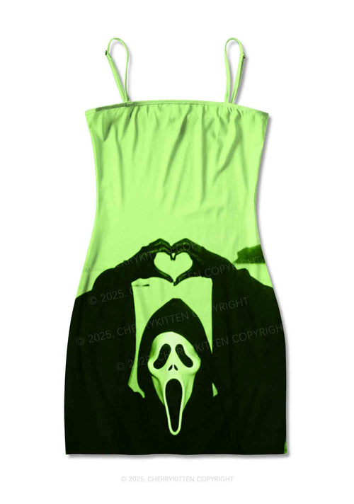 Halloween Seaside Ghost Heart Y2K Print Slip Dress Cherrykitten