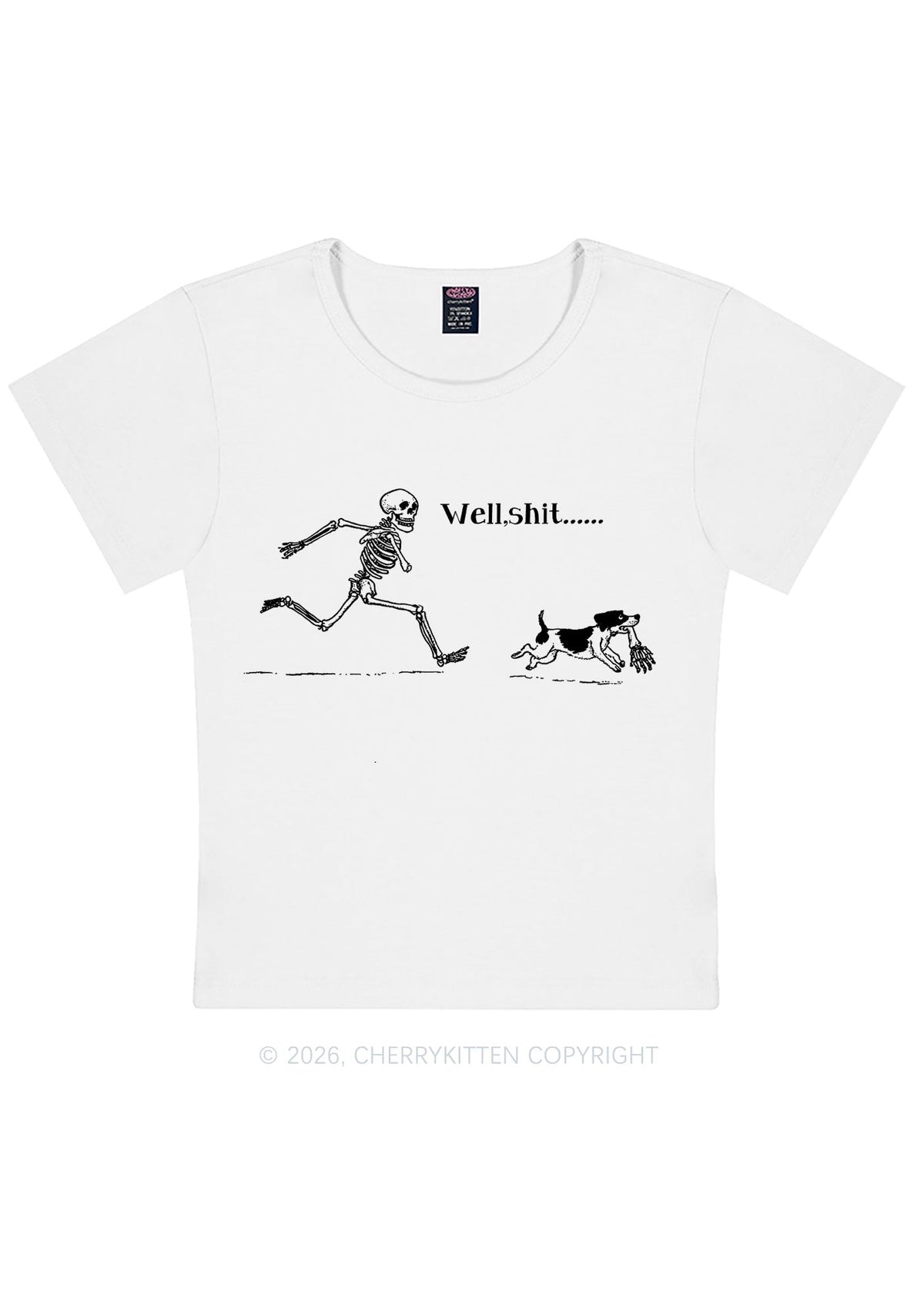 Halloween Well Shxt Skeleton Dog Y2K Baby Tee Cherrykitten