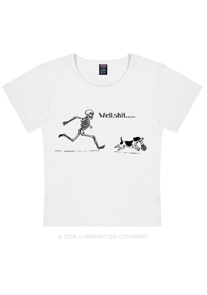 Halloween Well Shxt Skeleton Dog Y2K Baby Tee Cherrykitten
