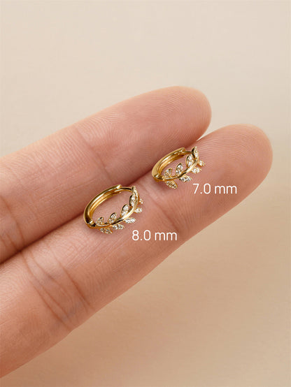 KOSINER 14K Solid Gold Delicate Leaf Hoop