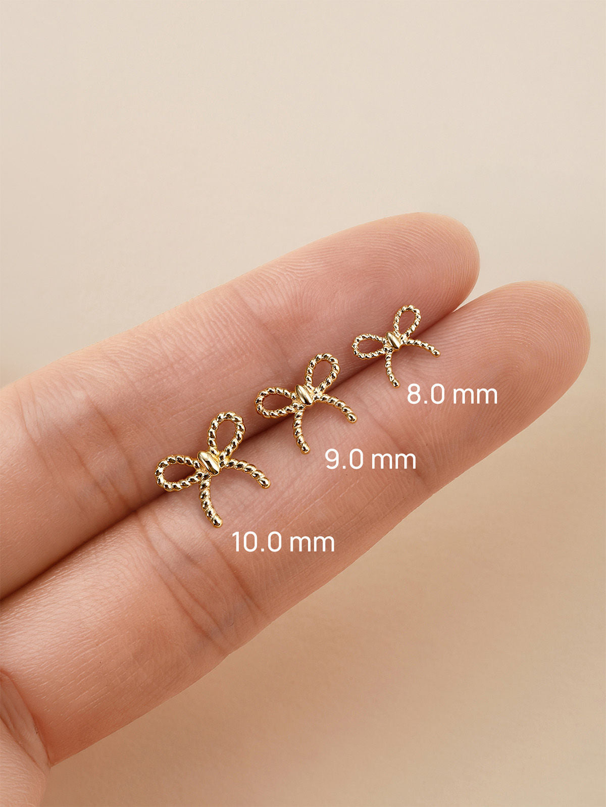 KOSINER 14K Solid Gold Elegant Textured Bowknot Flat Back Stud