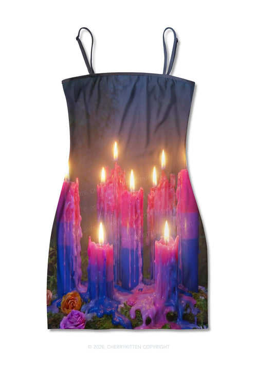 Bisexual Melting Candles Pride Y2K Print Slip Dress Cherrykitten