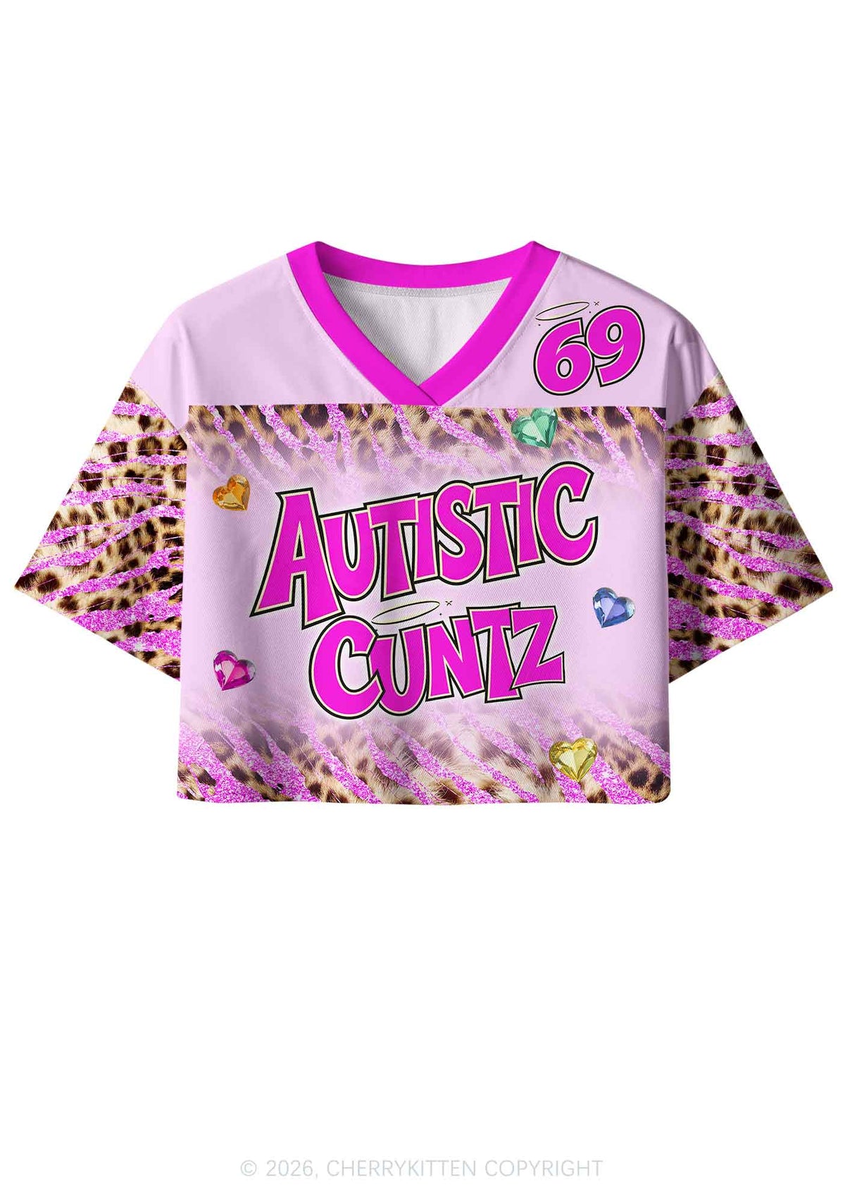 Autistic Cxxt Pink Leopard Y2K Crop Sport Jersey Shirts Cherrykitten