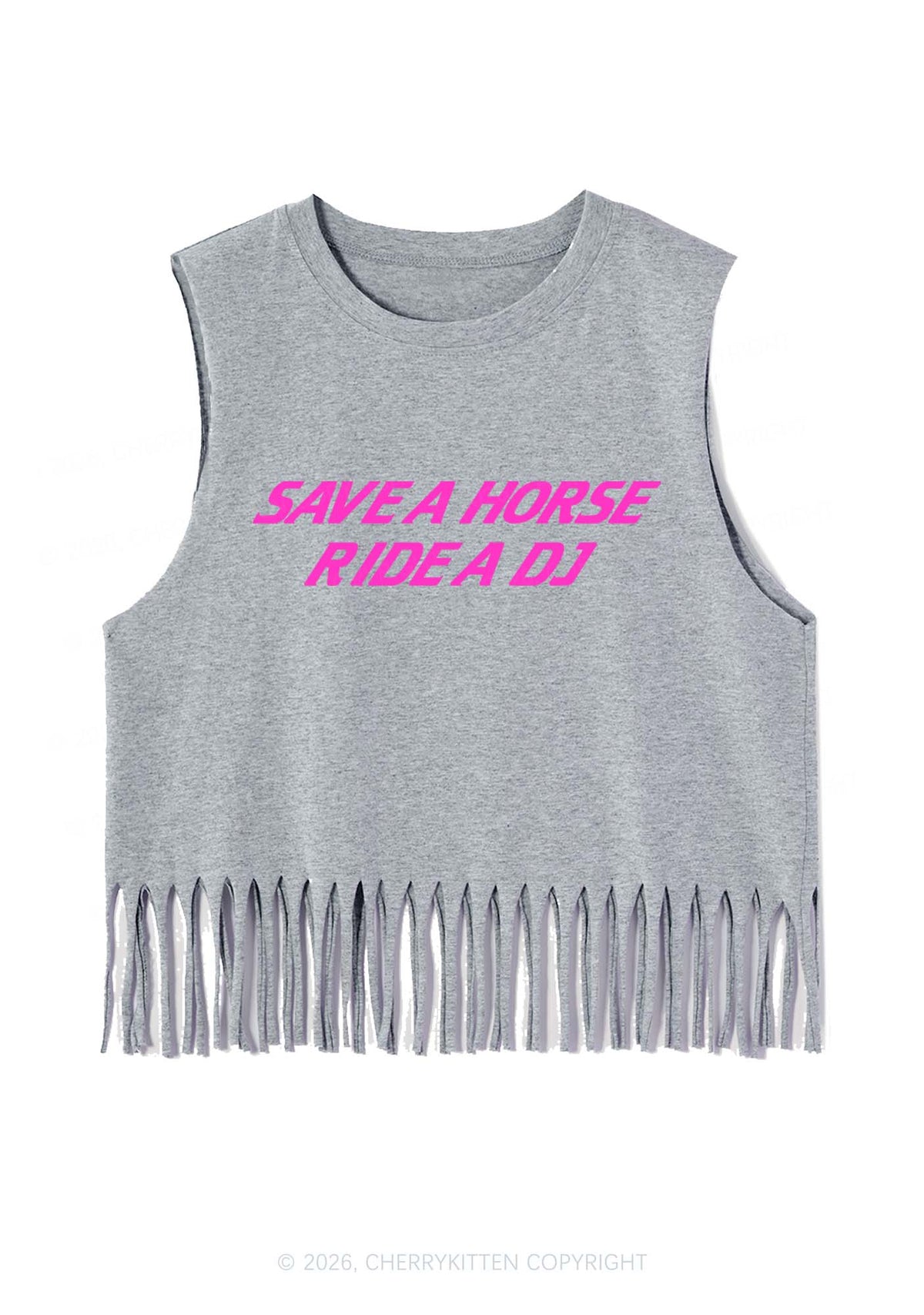 Save Horse Ride DJ Y2K Fringe Tank Top Cherrykitten