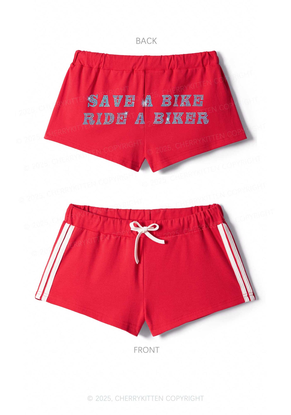 Rhinestone Save Bike Ride Biker Y2K Drawstring Mini Shorts Cherrykitten