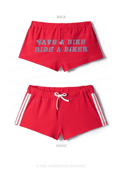 Rhinestone Save Bike Ride Biker Y2K Drawstring Mini Shorts Cherrykitten