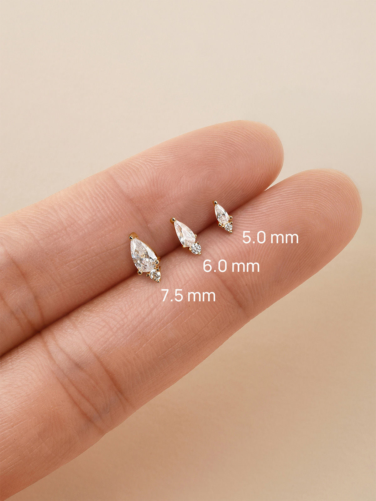 KOSINER 14K Solid Gold Minimalist Pear Flat Back Stud