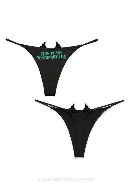 This Puxxy Nonbinary Too Y2K Goth Angel Wings Bikini String Thong Cherrykitten