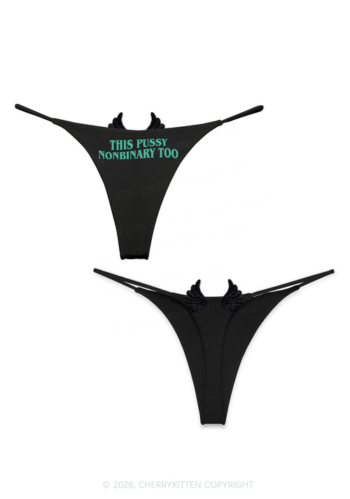 This Puxxy Nonbinary Too Y2K Goth Angel Wings Bikini String Thong Cherrykitten