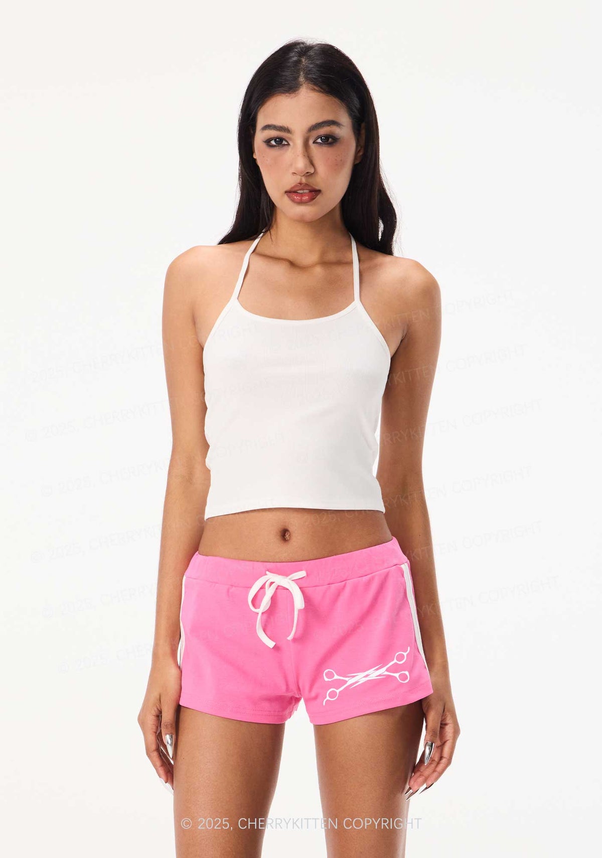 Pink Scissor Pride Y2K Drawstring Mini Shorts Cherrykitten