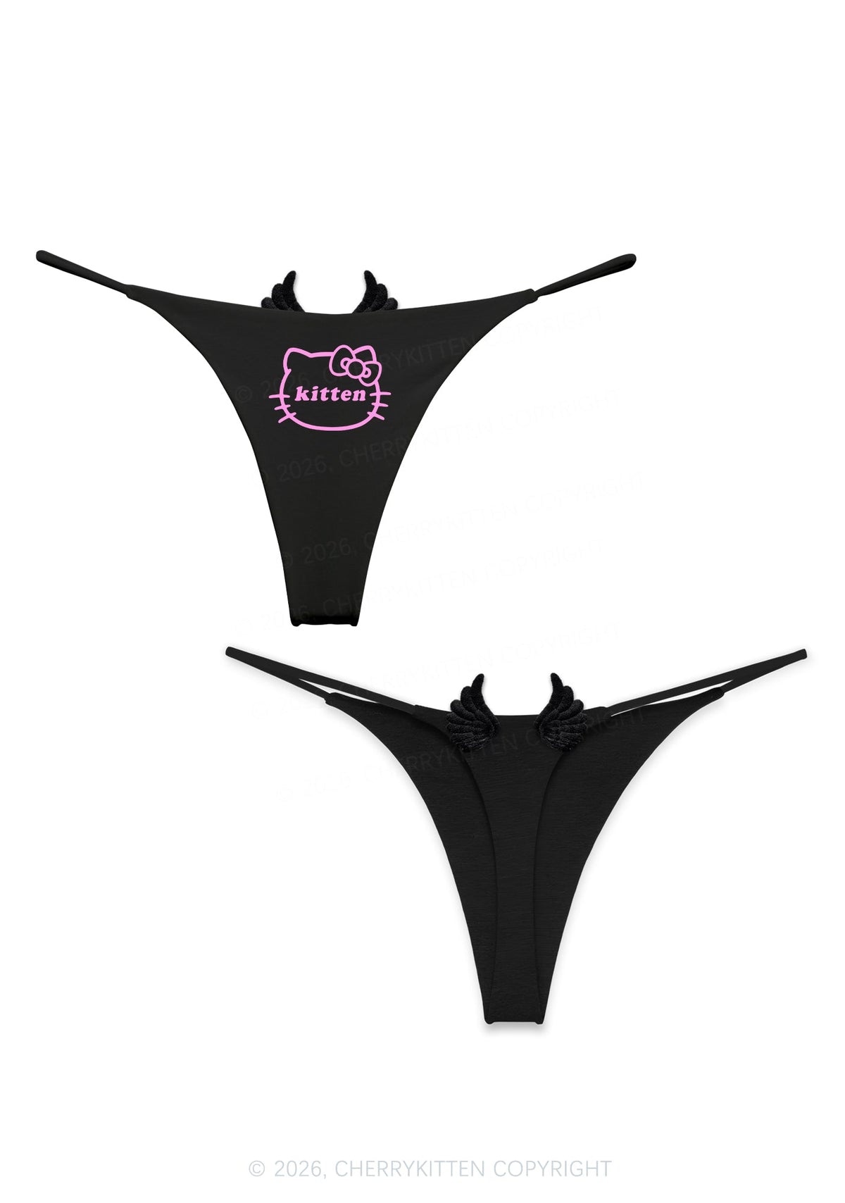 Cute Kitten Y2K Goth Angel Wings Bikini String Thong Cherrykitten