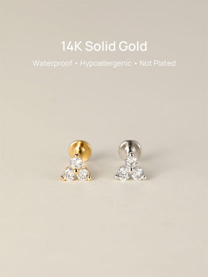KOSINER 14K Solid Gold Minimalist Trinity Flat Back Stud