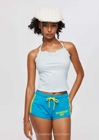 Worship Me Y2K Drawstring Mini Shorts Cherrykitten