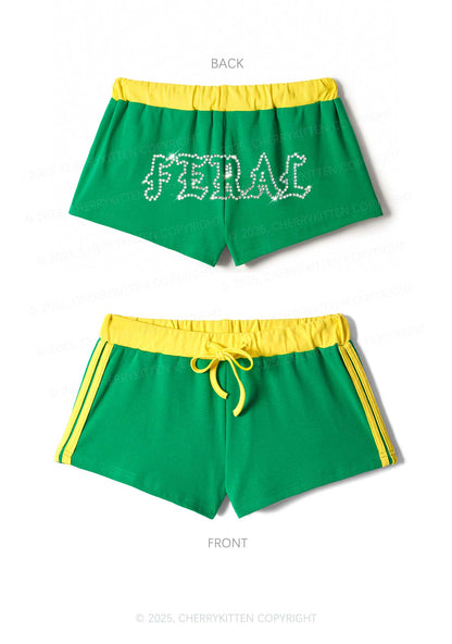 Rhinestone Feral Y2K Drawstring Mini Shorts Cherrykitten