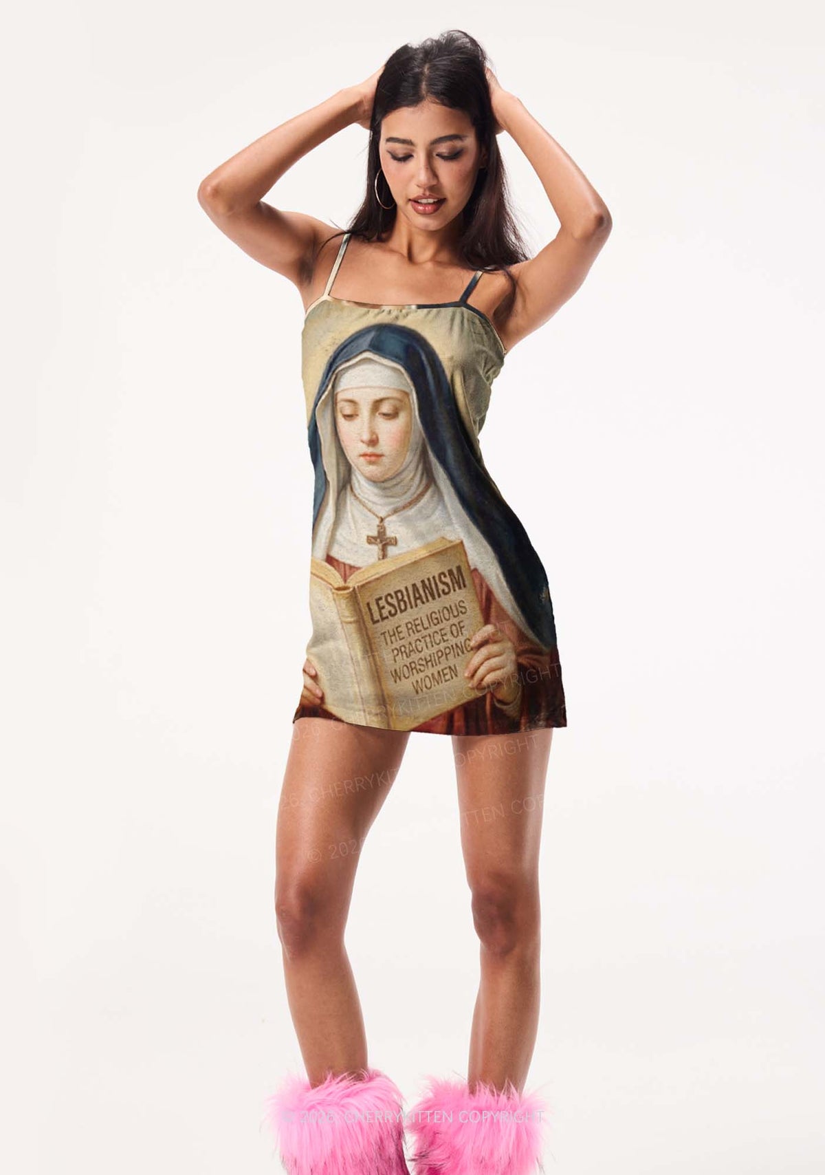 Lesbianism Nun Pride Y2K Print Slip Dress Cherrykitten