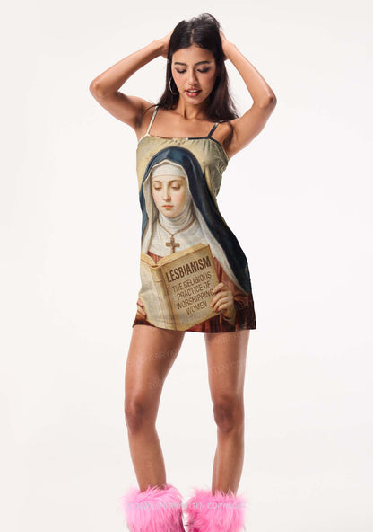 Lesbianism Nun Pride Y2K Print Slip Dress Cherrykitten