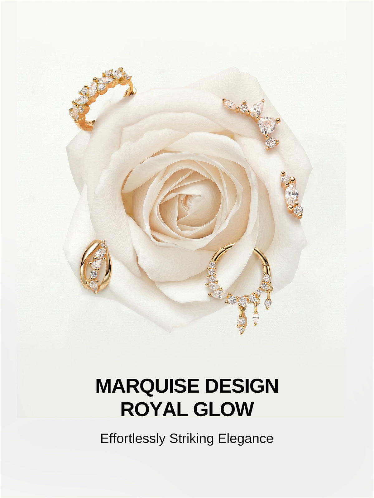 KOSINER Marquise 14K Solid Gold Marquise Curved Flat Back Stud