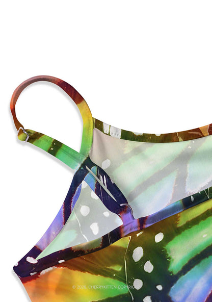 Rainbow Butterfly Y2K Print Slip Dress Cherrykitten