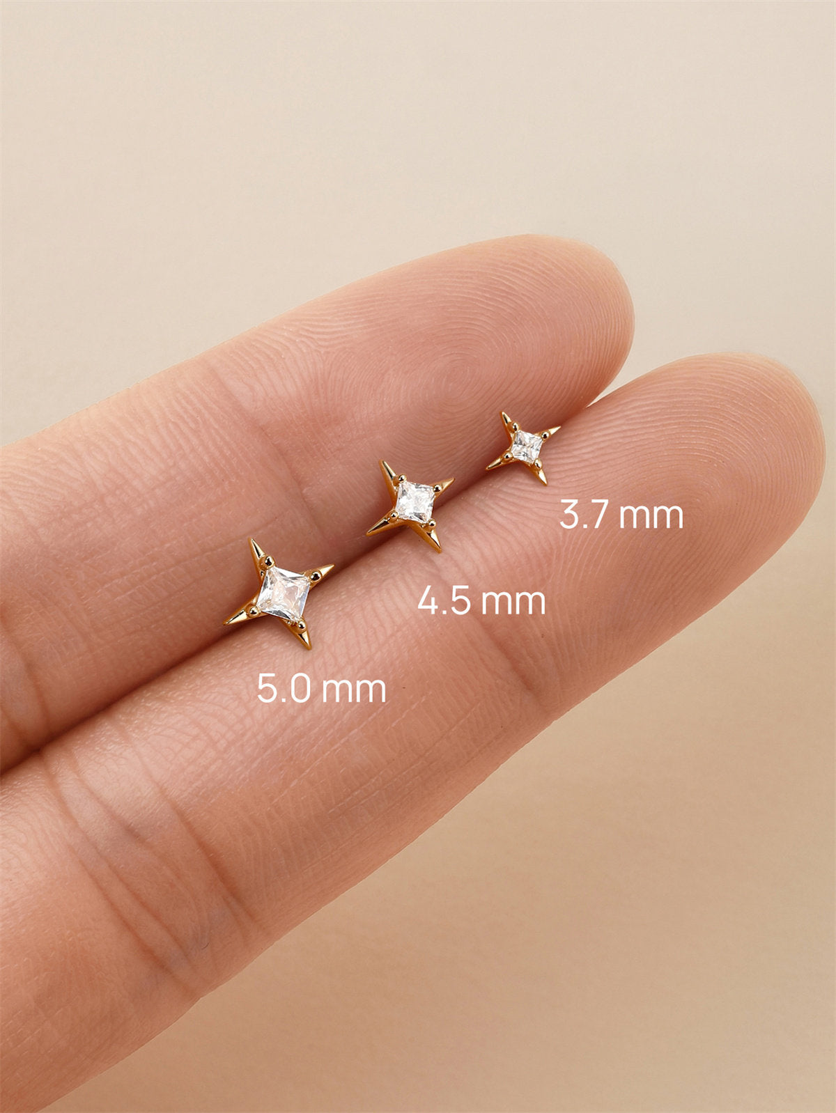 KOSINER 14K Solid Gold Delicate Four-Point Star Flat Back Stud
