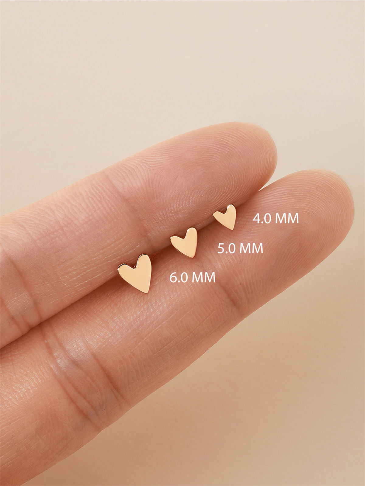 KOSINER 14K Solid Gold Minimalist Glossy Heart Flat Back Stud