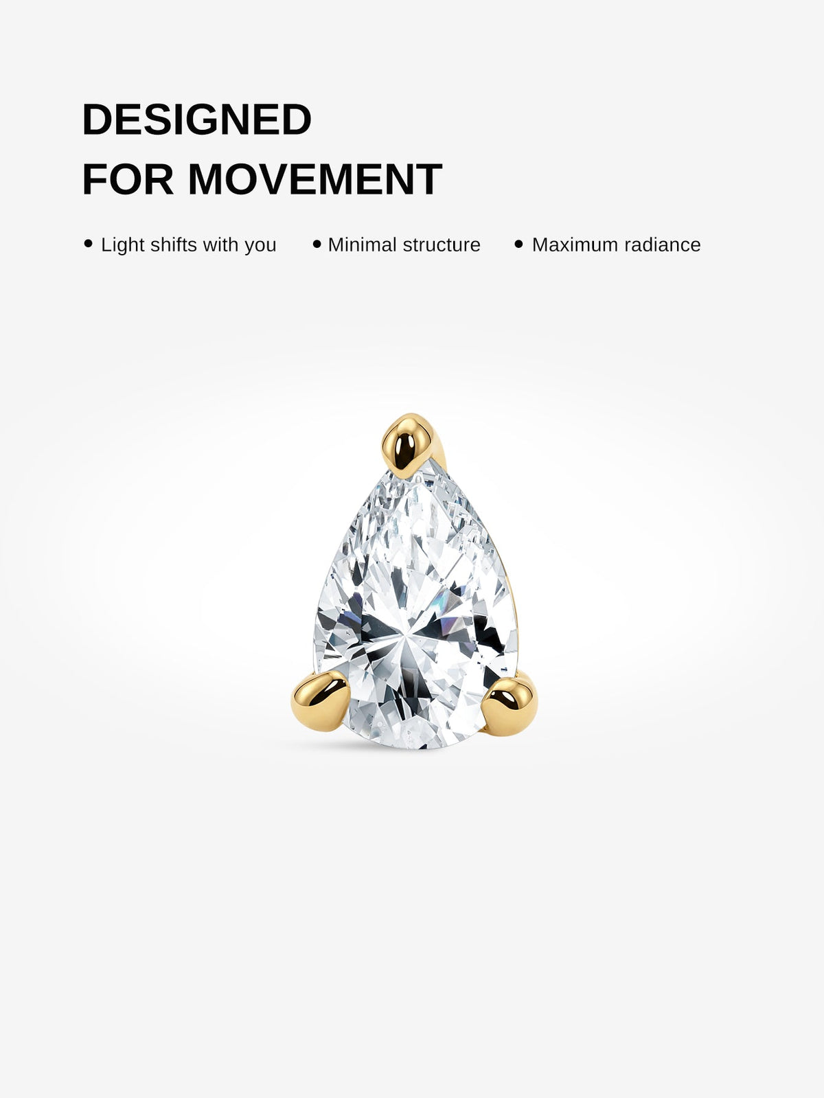 KOSINER 14K Solid Gold Pear Lab-Grown Diamond Flat Back Stud