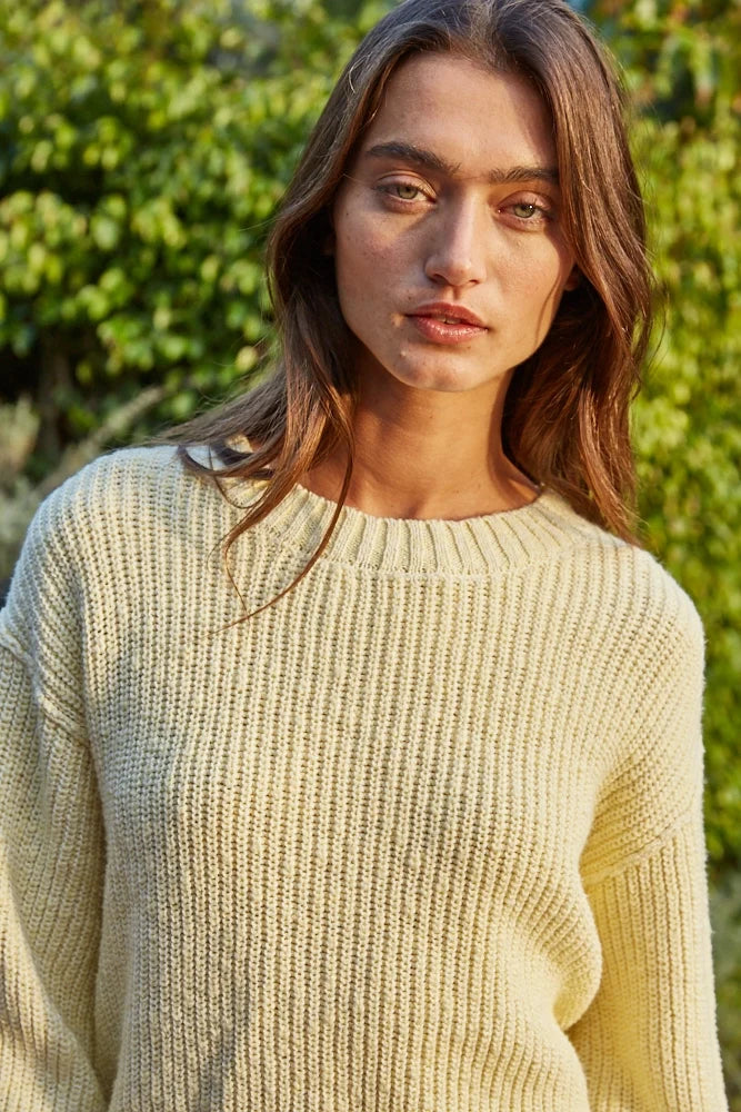 Knit Sweater Cotton Ribbed High Mock Neck Top - Dusty Lemon