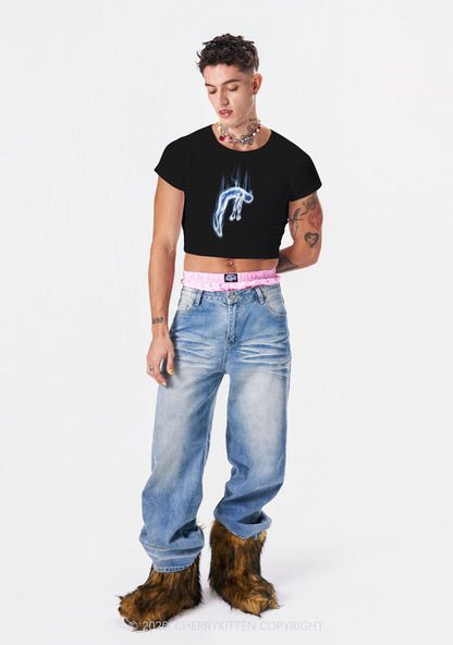 Halloween Blue Falling Ghost Y2K Baby Tee Cherrykitten