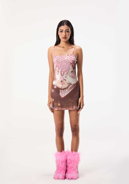 Halloween Two Baby Bats Y2K Print Slip Dress Cherrykitten