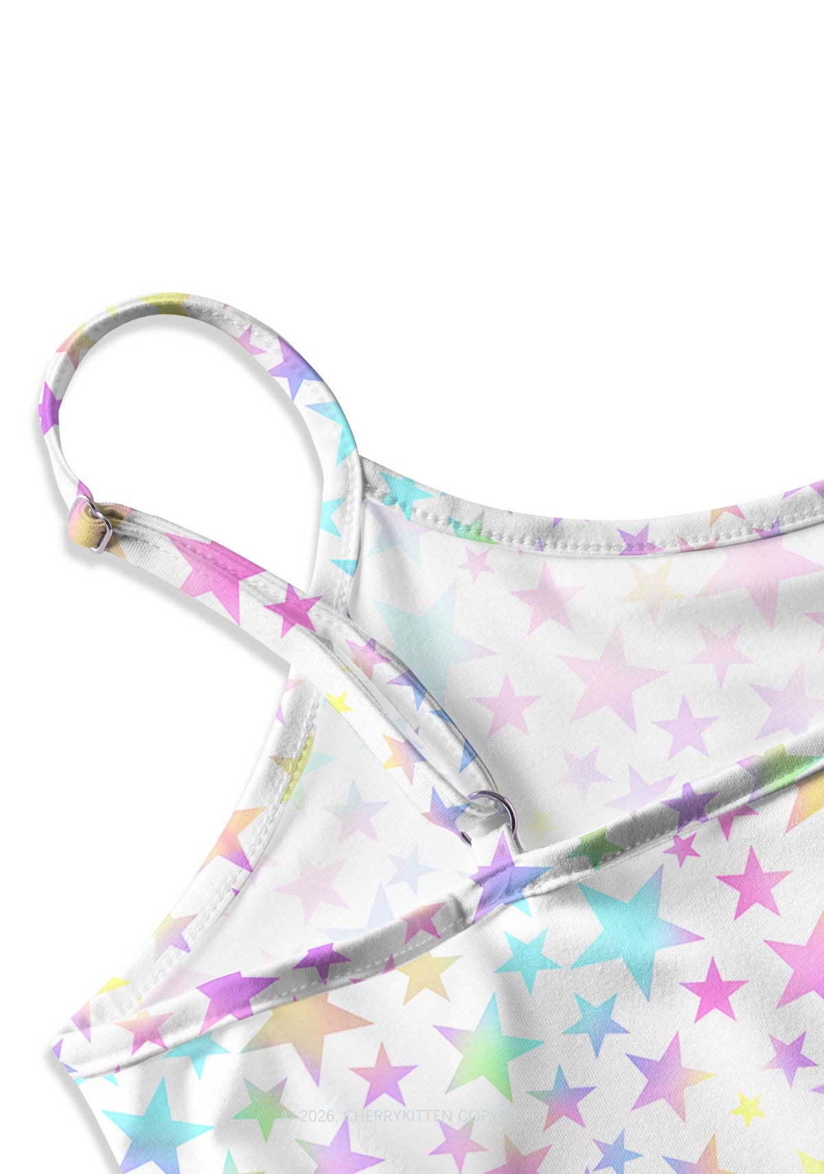 Rainbow Star On White Y2K Print Slip Dress Cherrykitten
