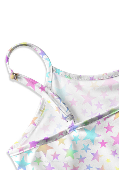 Rainbow Star On White Y2K Print Slip Dress Cherrykitten