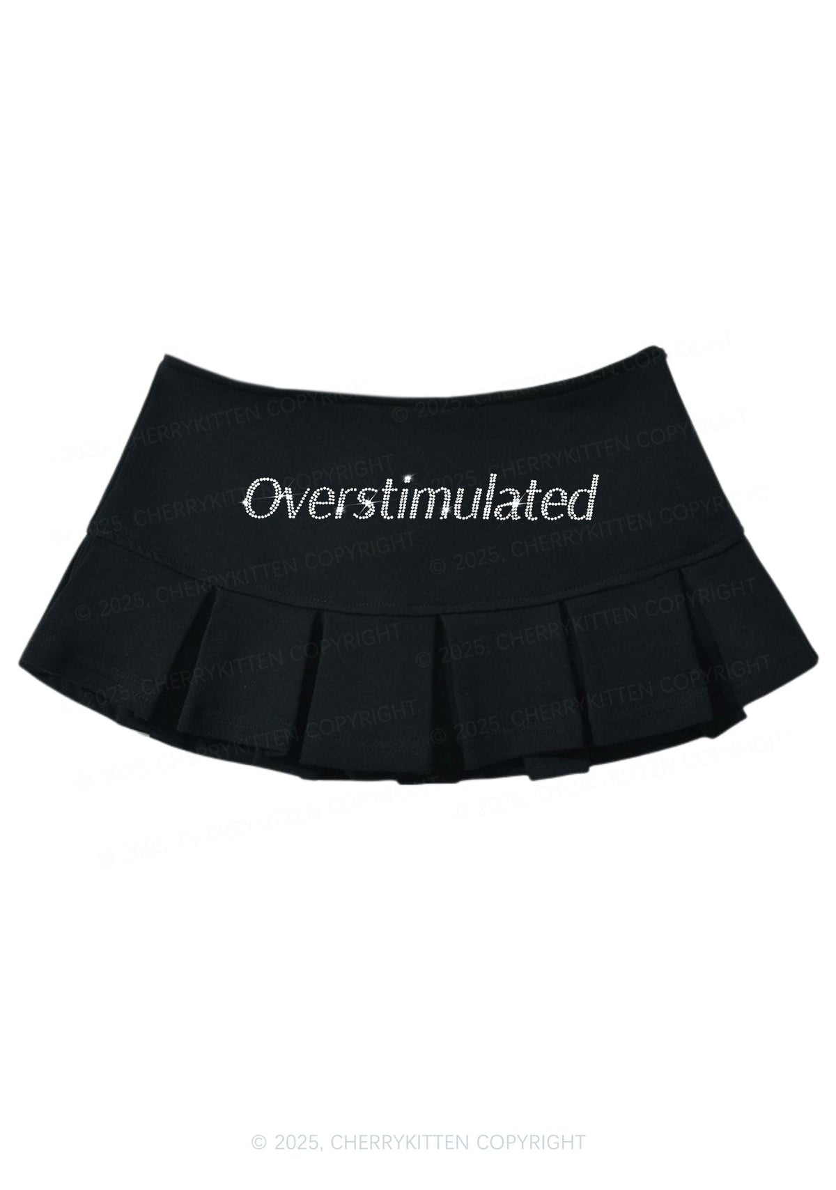 Rhinestone Overstimulated Y2K Mini Pleated Skirts Cherrykitten