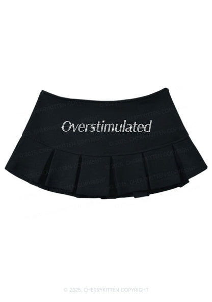Rhinestone Overstimulated Y2K Mini Pleated Skirts Cherrykitten