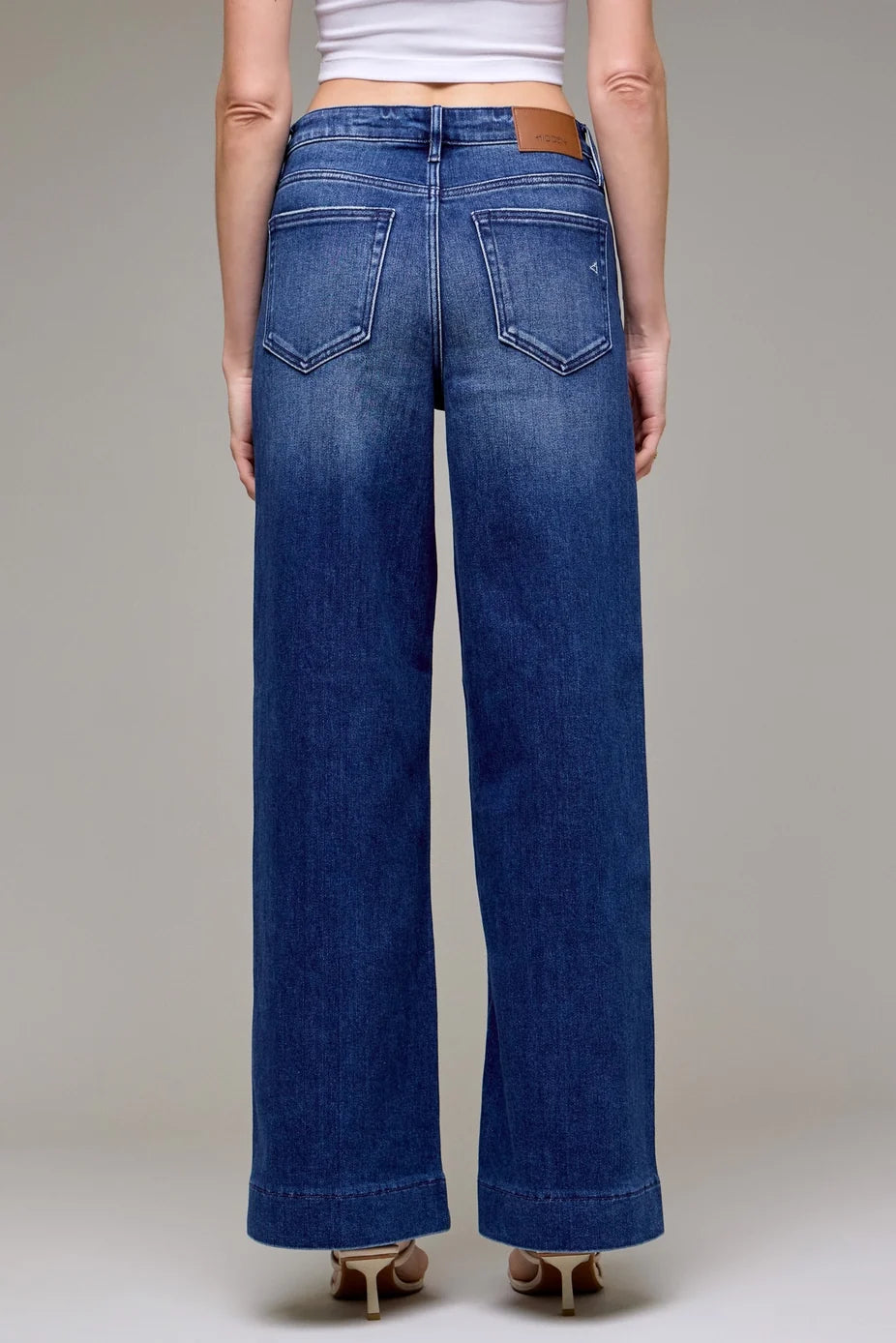 Pintuck 32" - Dark Wash High Rise Wide Leg