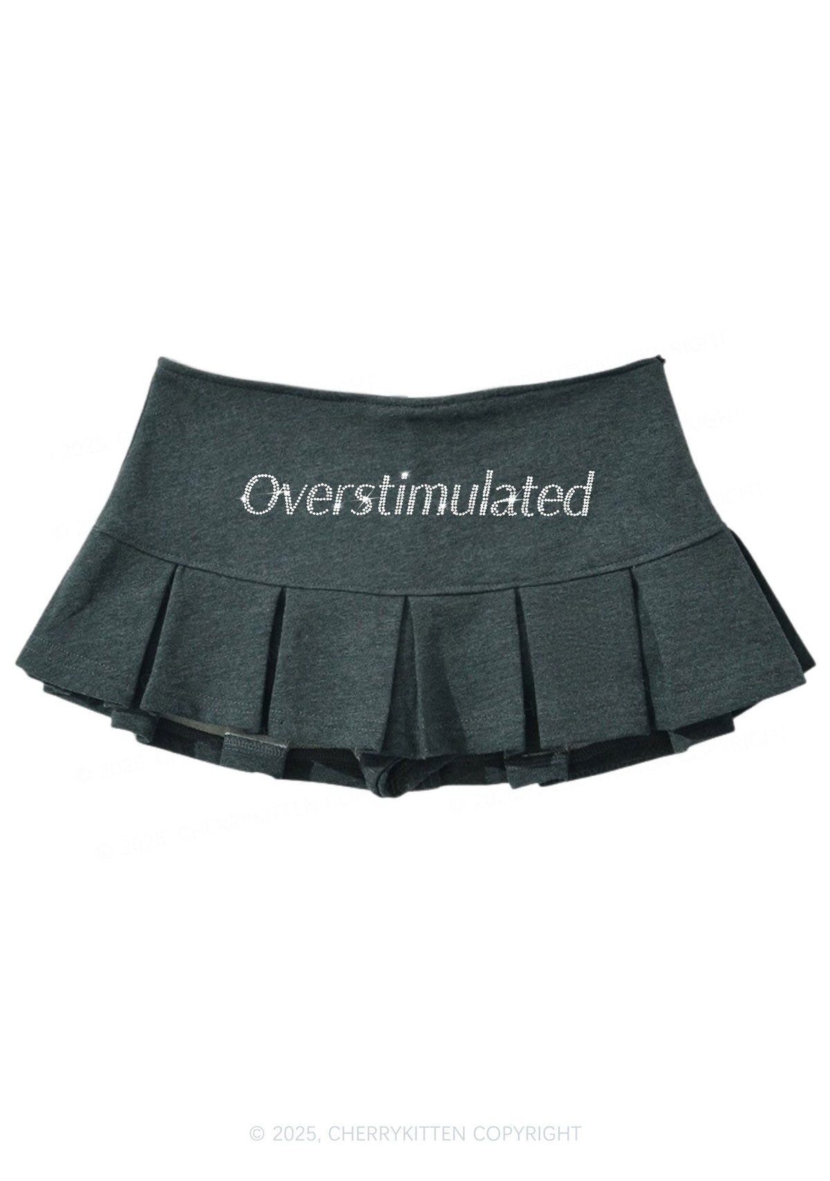 Rhinestone Overstimulated Y2K Mini Pleated Skirts Cherrykitten