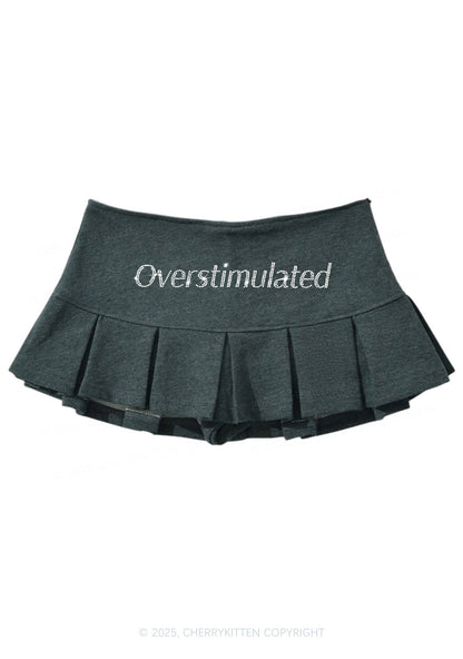 Rhinestone Overstimulated Y2K Mini Pleated Skirts Cherrykitten