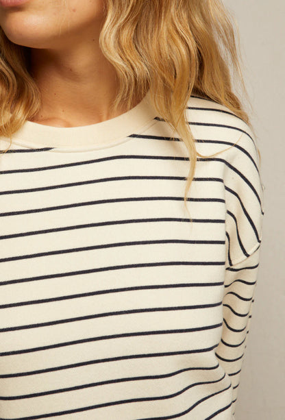 Tyler French Terry Pullover-Navy/Natural Stripe