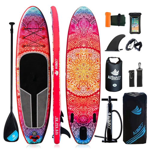 AISUNSS Inflatable Stand Up Paddle Boards with Premium SUP Paddle Board Accessories 10L Waterproof Dry Bag Wide Stable Design Non-Slip Comfort Deck for Youth & Adults