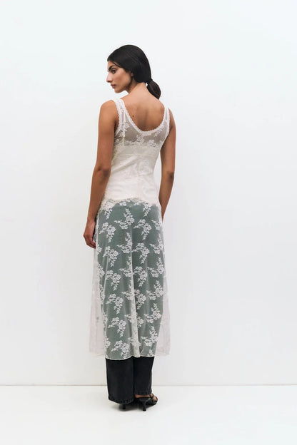 Jennifer Sheer Lace Dress - Cream