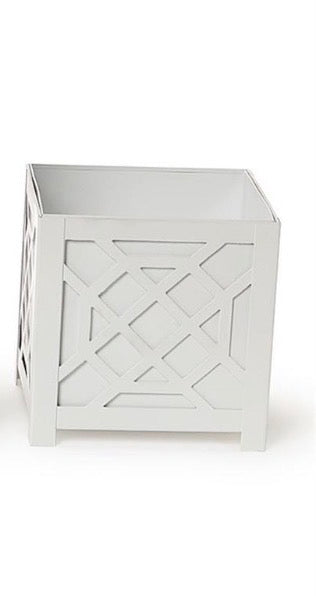 Laser Fretwork Square Metal Planter-6” White