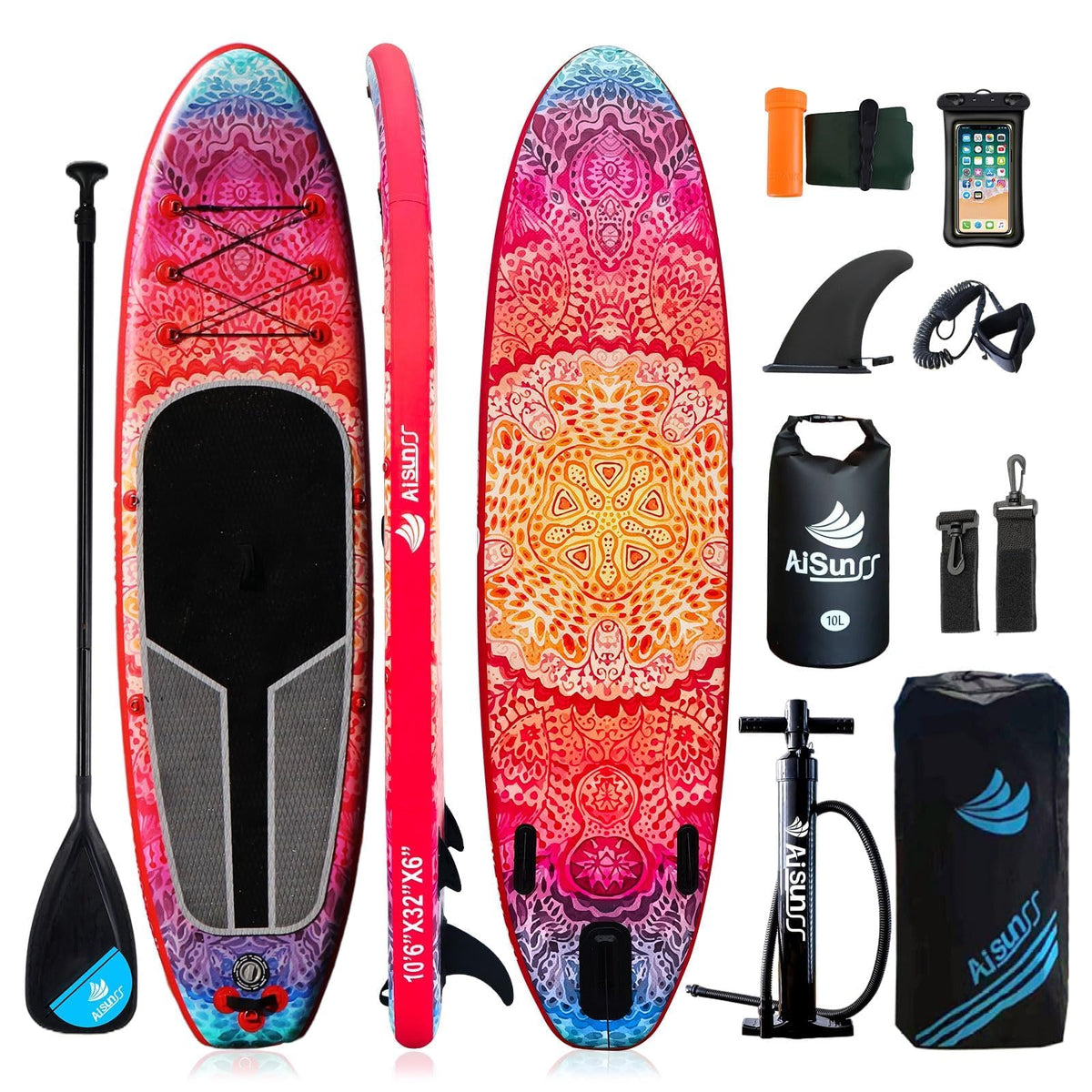 AISUNSS Inflatable Stand Up Paddle Boards with Premium SUP Paddle Board Accessories 10L Waterproof Dry Bag Wide Stable Design Non-Slip Comfort Deck for Youth & Adults