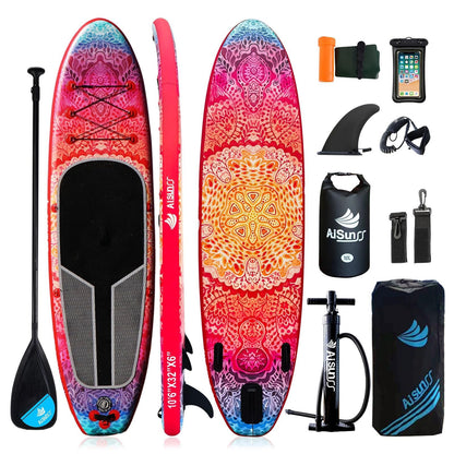 AISUNSS Inflatable Stand Up Paddle Boards with Premium SUP Paddle Board Accessories 10L Waterproof Dry Bag Wide Stable Design Non-Slip Comfort Deck for Youth & Adults