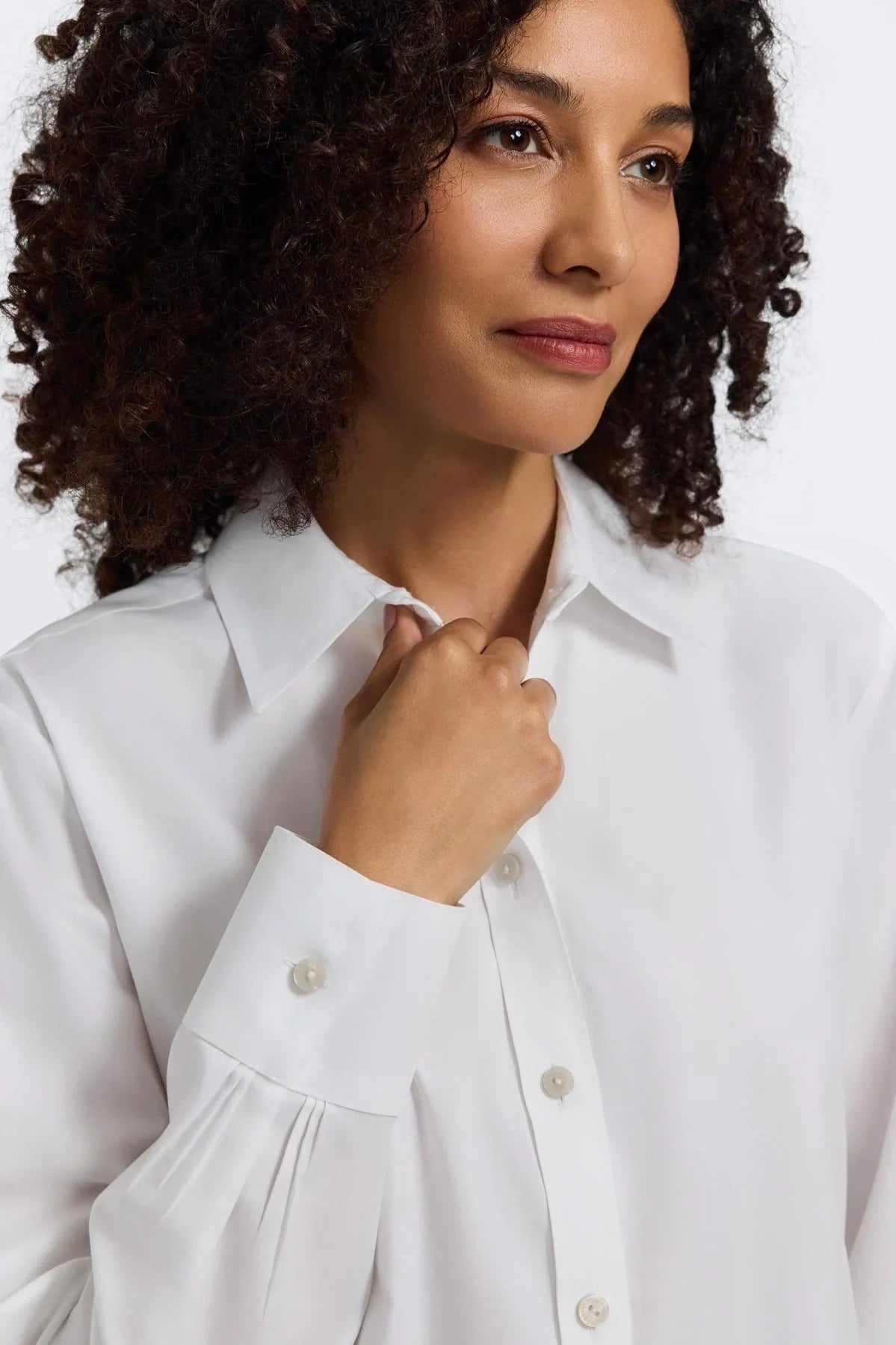 Meghan No-Iron Pinpoint Long Sleeve Top- White