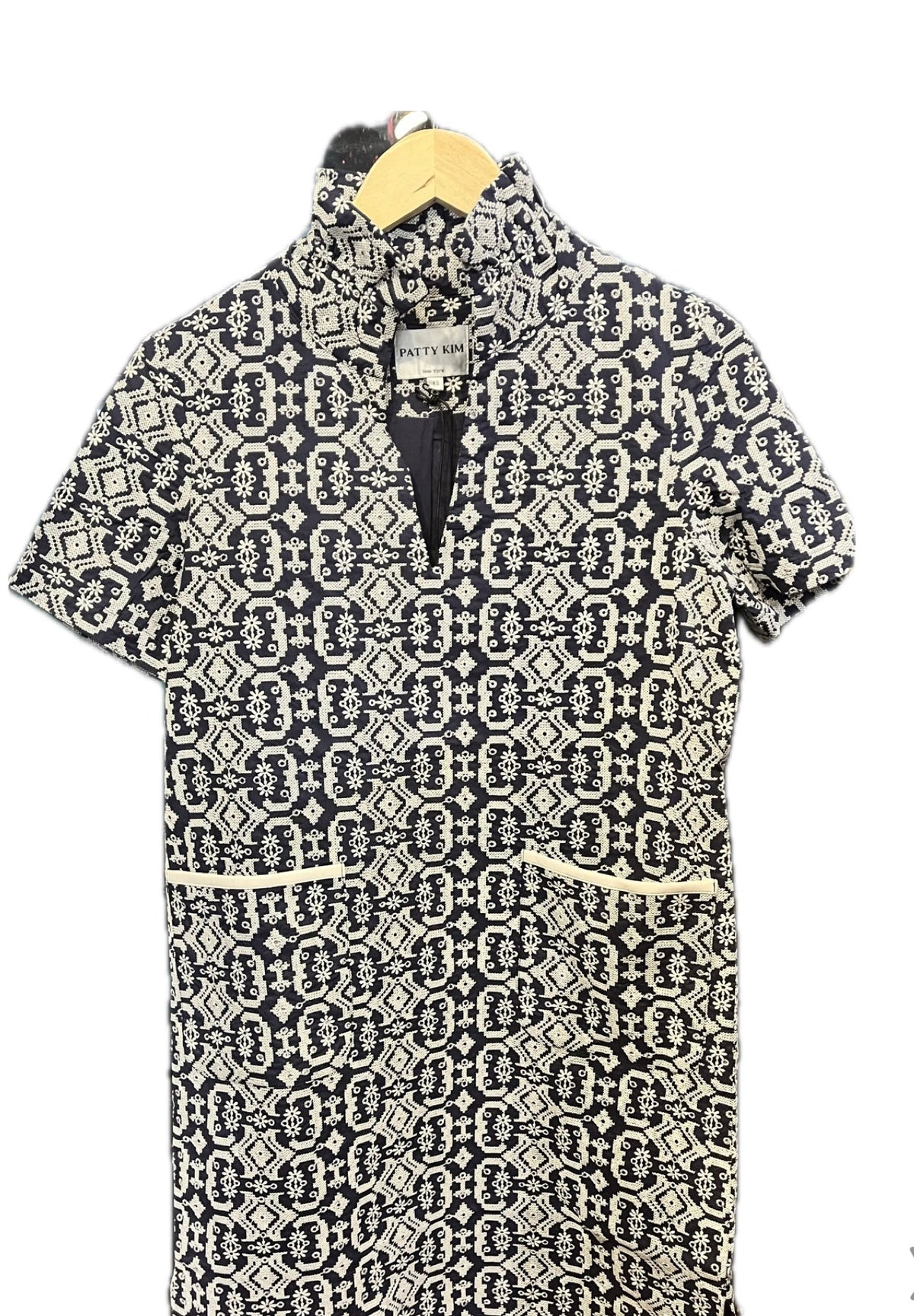 Tiffany EmbroideredDress-Navy/White