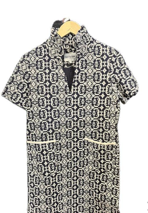 Tiffany EmbroideredDress-Navy/White
