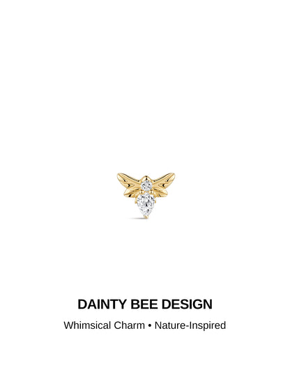 KOSINER 14K Solid Gold Dainty Bee Flat Back Stud