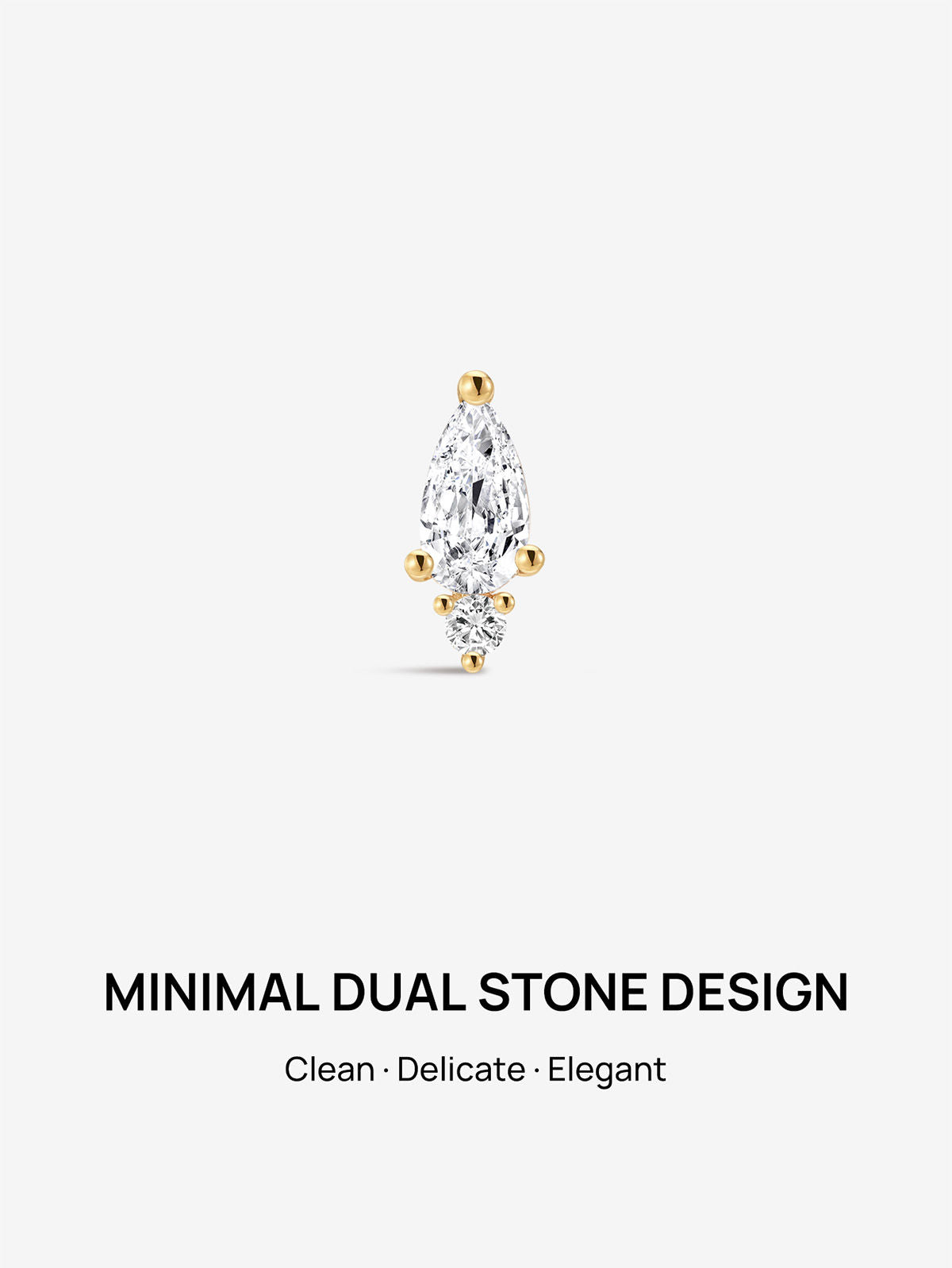 KOSINER 14K Solid Gold Minimalist Pear Flat Back Stud