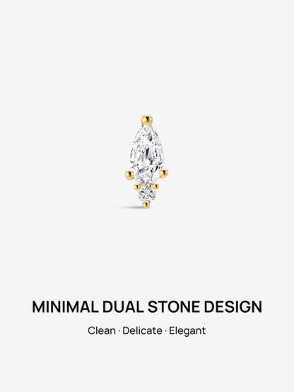 KOSINER 14K Solid Gold Minimalist Pear Flat Back Stud
